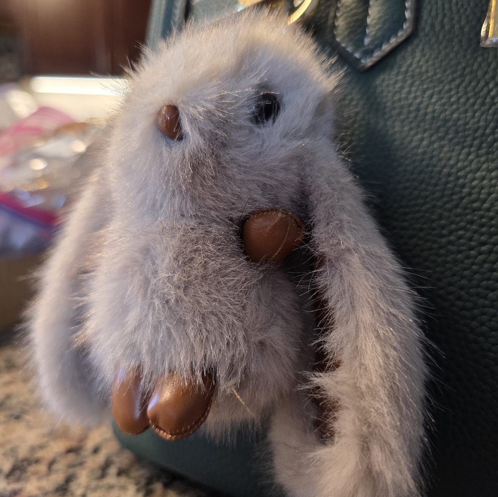 SALE!! Plush Gray Bunny Handbag Charm - Picture 4 of 5